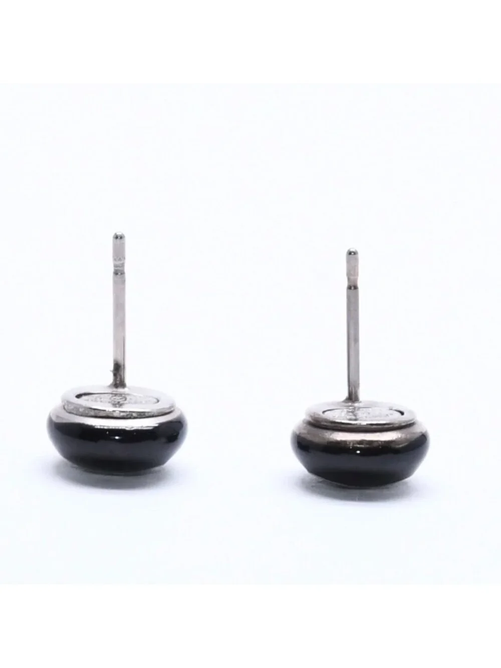 Chanel Button Earrings CC Logo Black Silver 03